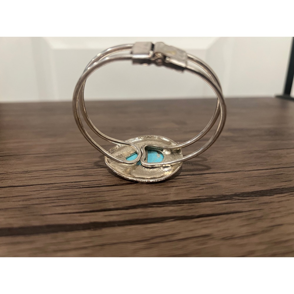 Cuff Bracelet Silver Faux Turquoise Southwestern Boho Western Rodeo Bangle - Picture 5 of 6